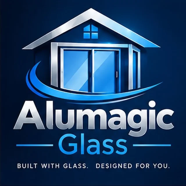 Alumagic Glass logo: Built with glass. Designed for you.
